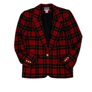 Vintage Pendleton Blazer Tartan Plaid Size 10 100% Wool Gold Buttons Jacket USA